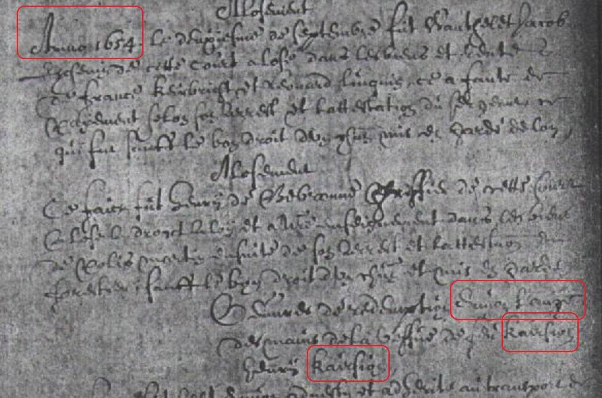Acte simon l ange succession kairsion anno 1654 reg oe pt rech 116