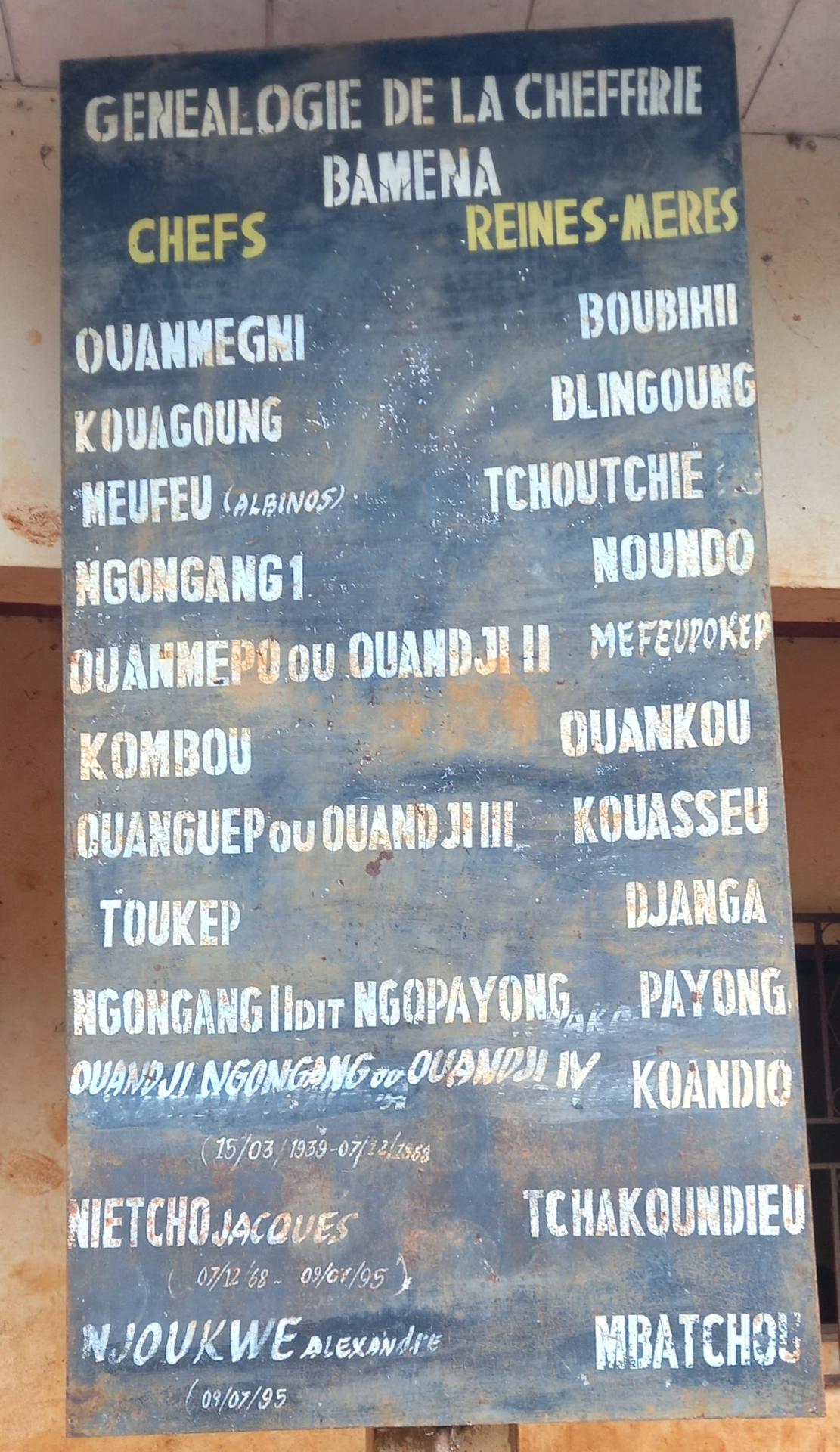 Bamena genealogie de la chefferie