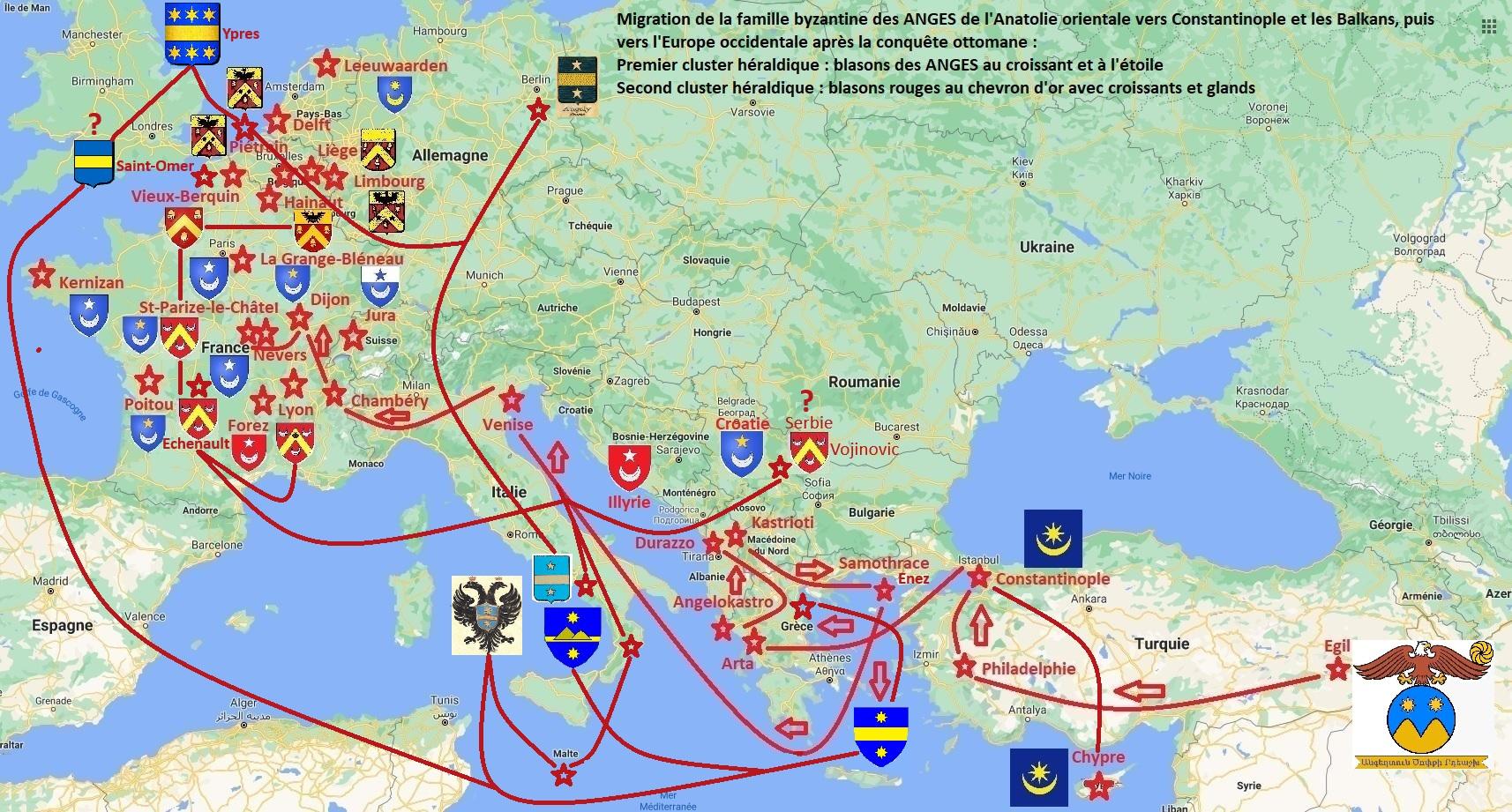 Carte des clusters heraldiques ange