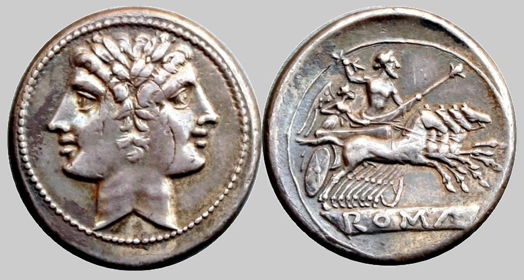Janus 2 drachmes argent quadrige