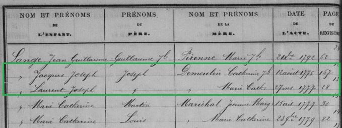Lange joseph demoulin catherine aines petit rechain transcription naissances registres paroissiaux