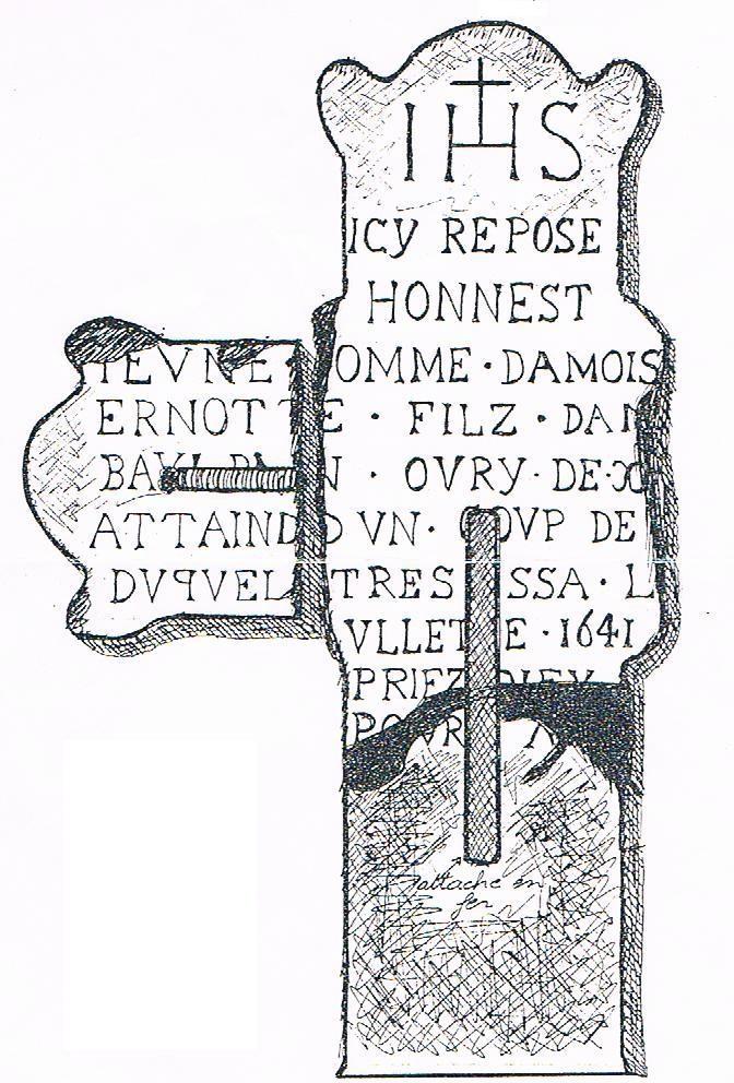 Oury de xhenemont dessin de la pierre tombale cruciforme