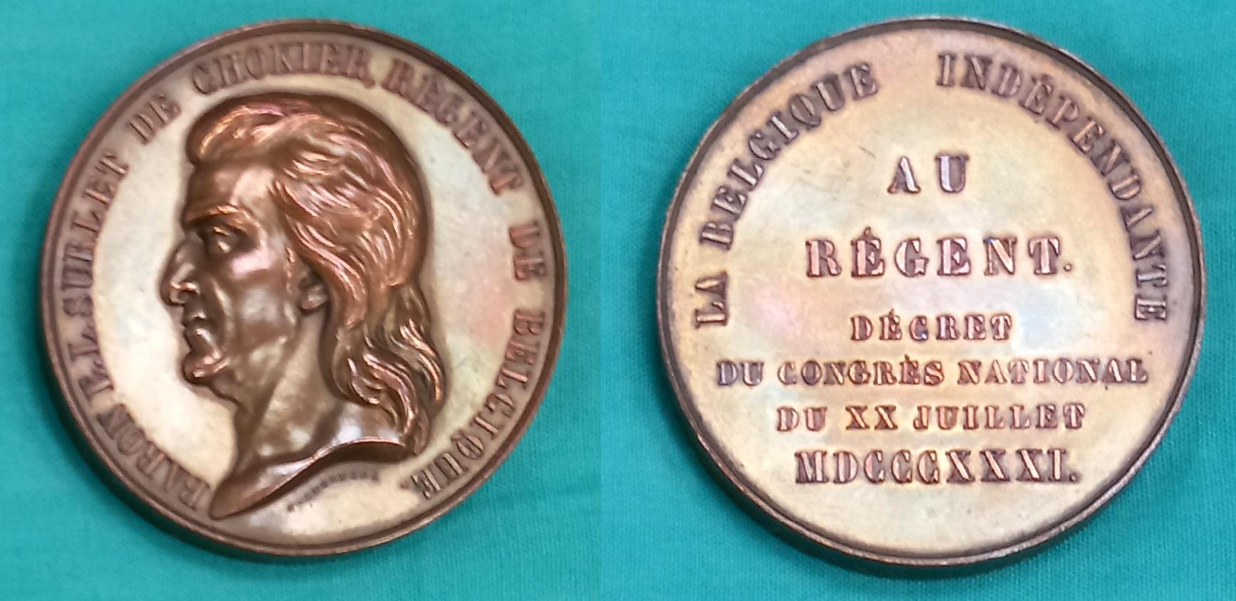 Regent baron surlet de chockier medaille 1831